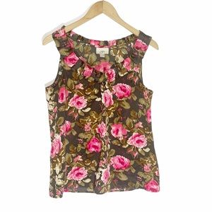 LOFT Floral Tank Top - Pink and Brown